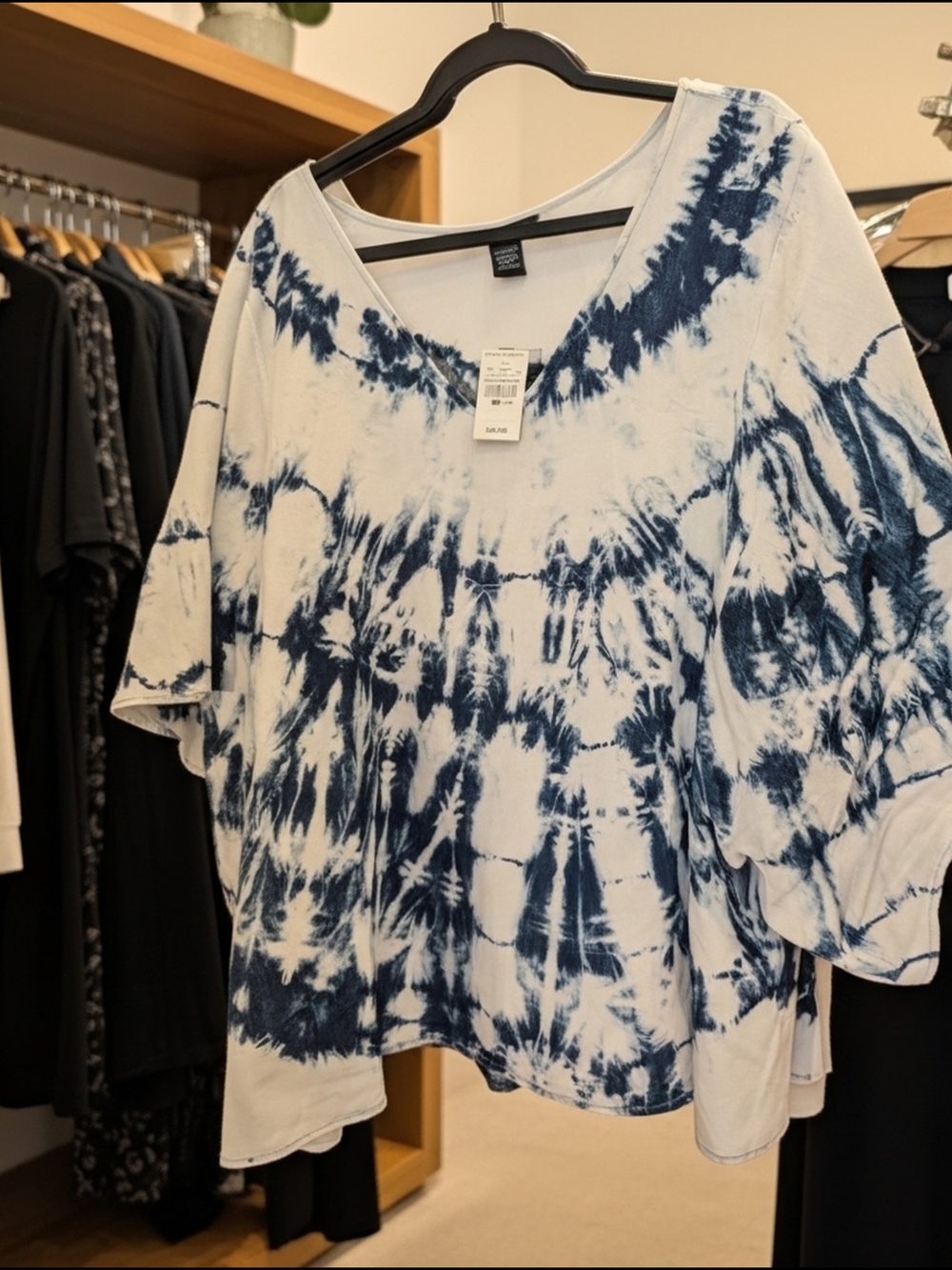 Ashley Stewart Blue and White Tie-Dye V-Neck Tunic